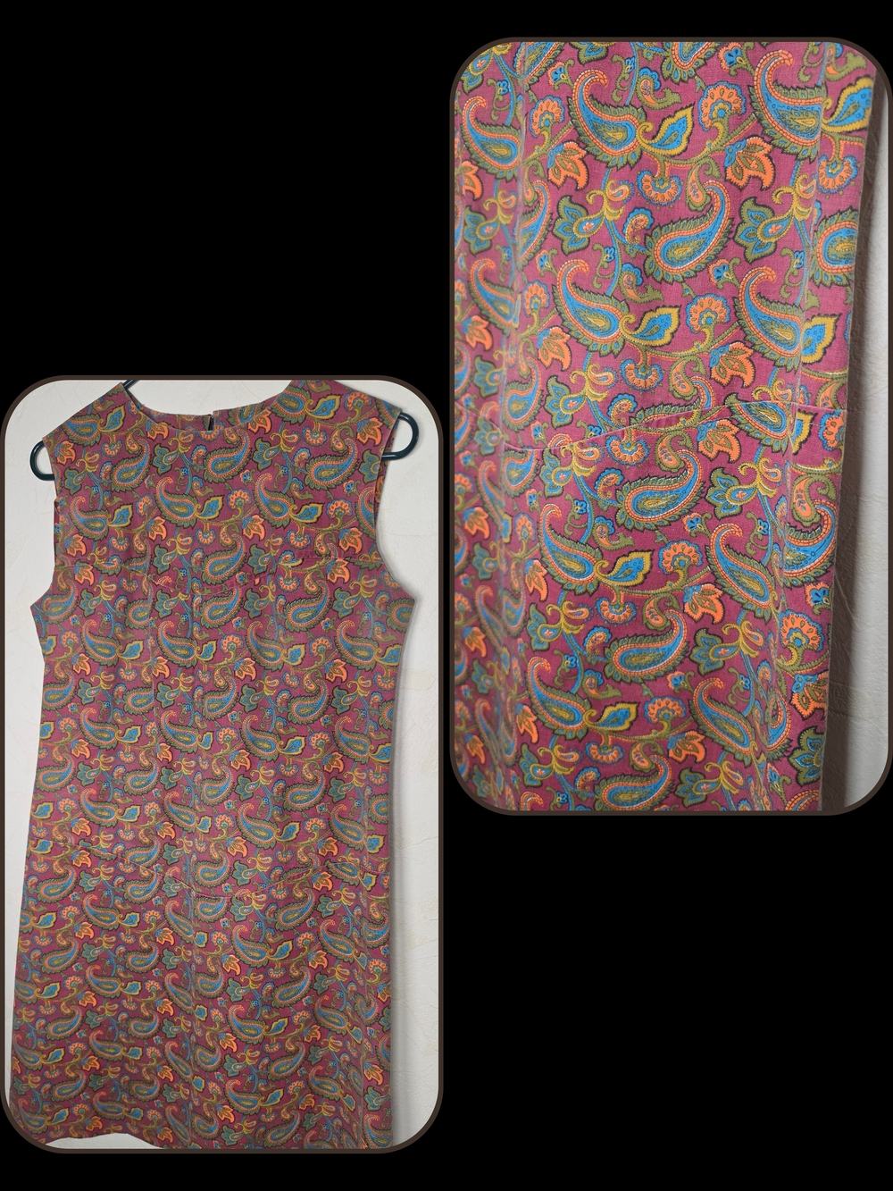 Vtg 60s 70s Paisley Sleeveless Shift Dress Boho Retro Groovy Mod Size Small